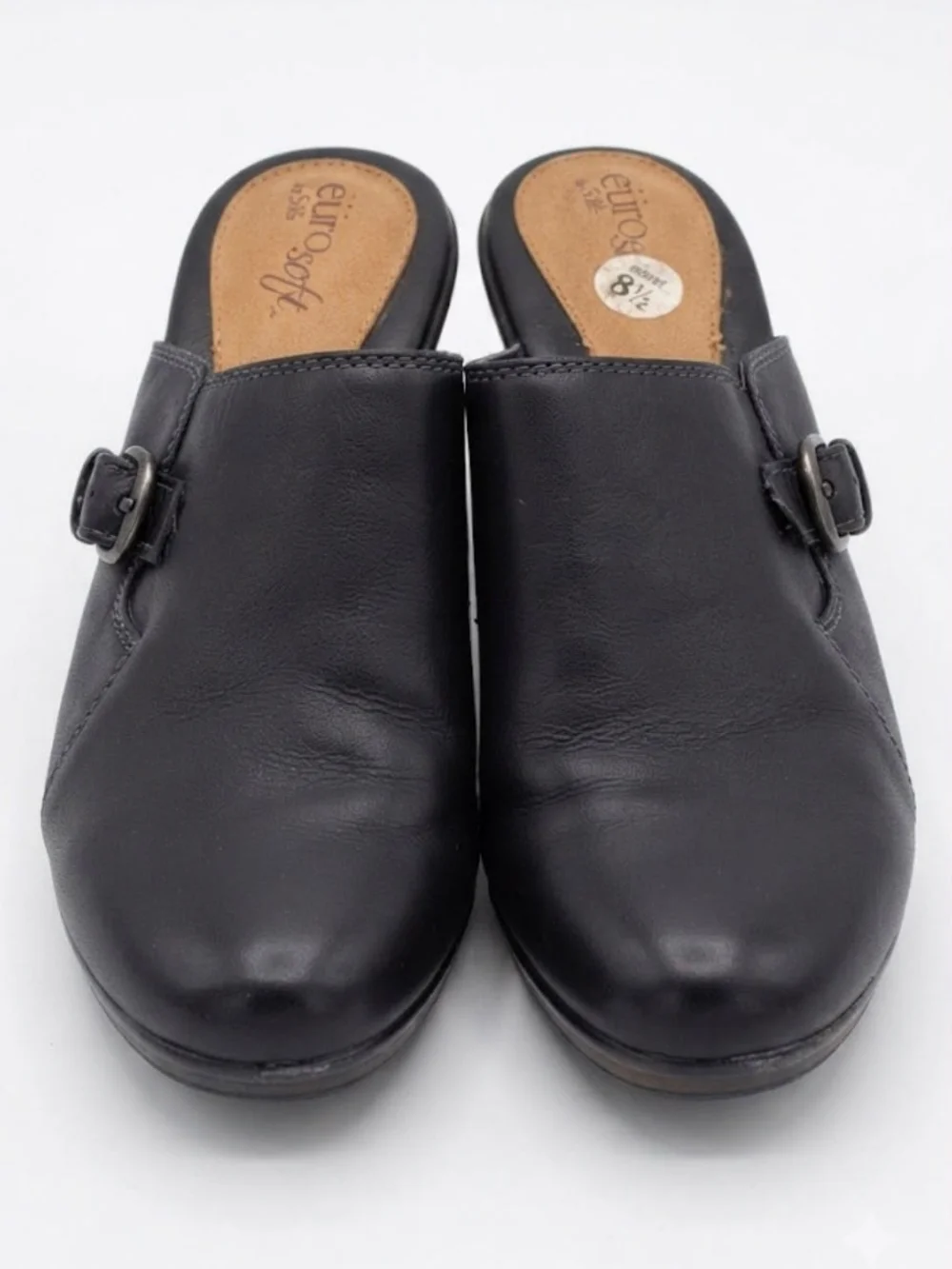 Men’s Black Leather Slip-On Clogs with Buckle